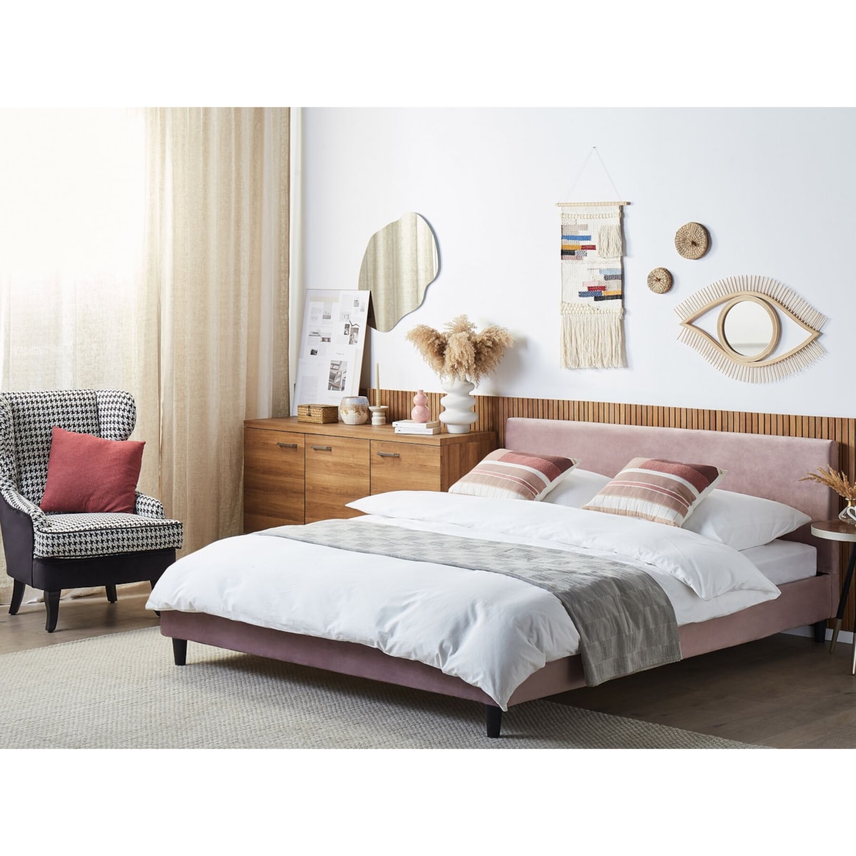 Łóżko welurowe 180 x 200 cm różowe FITOU