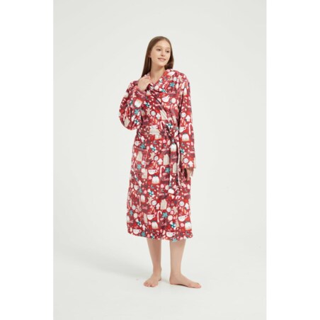 Szlafrok z Kapturem PAULO Świąteczny Czerwony L/XL