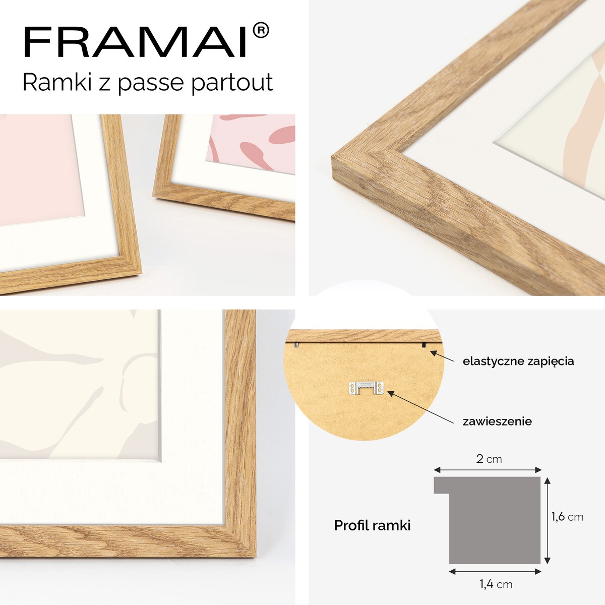 Ramka na zdjęcia z passe partout ramka 40x50 cm z okienkiem passe partout na zdjęcie 30x40 cm kolor dębowy FRAMAI
