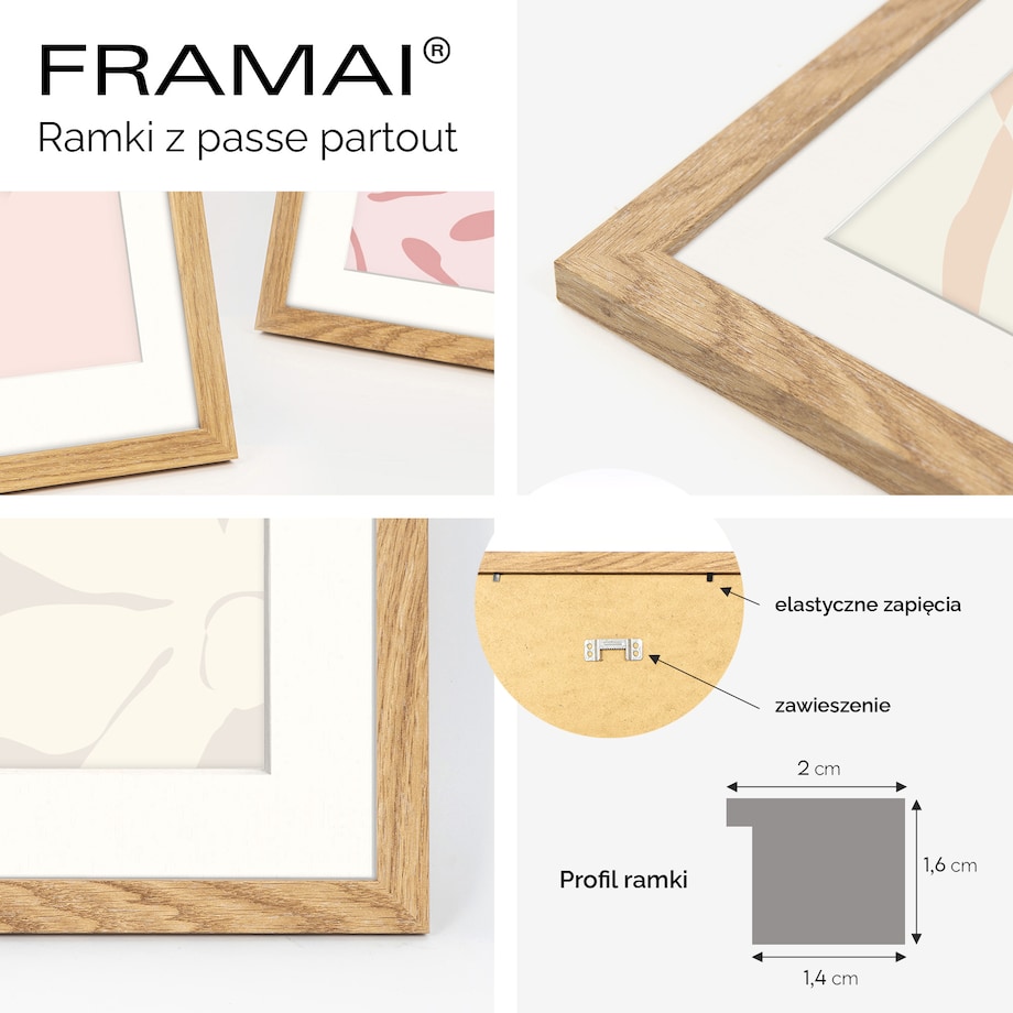 Ramka na zdjęcia z passe partout ramka 40x50 cm z okienkiem passe partout na zdjęcie 30x40 cm kolor dębowy FRAMAI