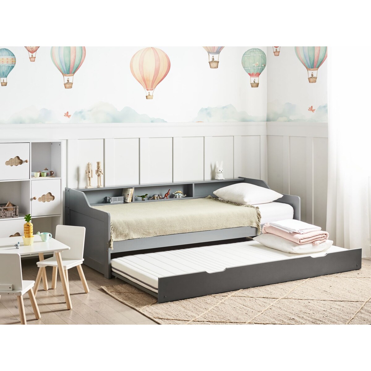 Łóżko wysuwane drewniane 90 x 200 cm szare EDERN