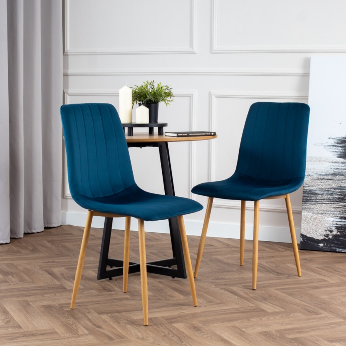 Krzesło tapicerowane do salonu jadalni welurowe pikowane granatowe