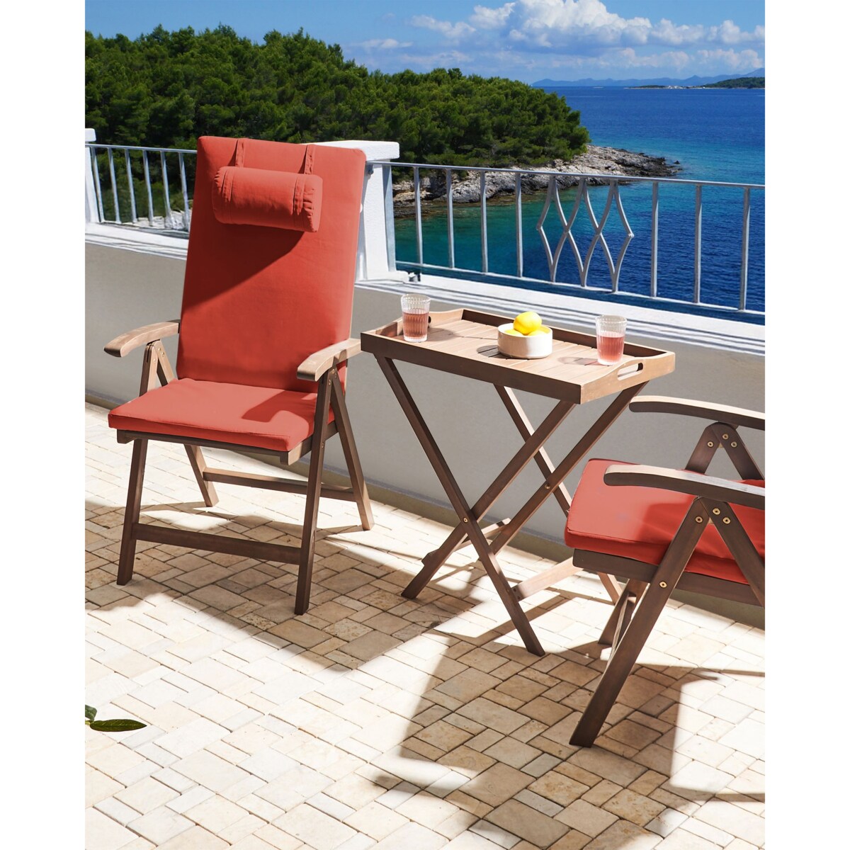 Zestaw 2 krzeseł ogrodowych z poduszkami AMANTEA PREMIUM Drewno akacjowe Czerwony