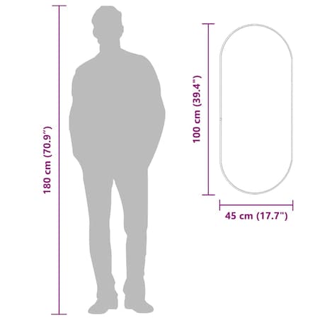 vidaXL Lustro ścienne, srebrne, 100x45 cm, owalne