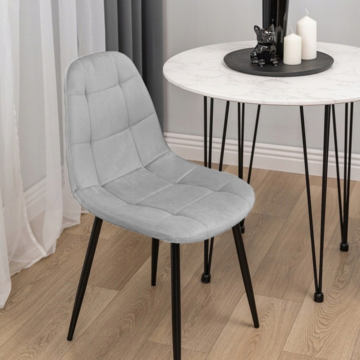 Krzesło tapicerowane welurowe szare nowoczesne loftowe