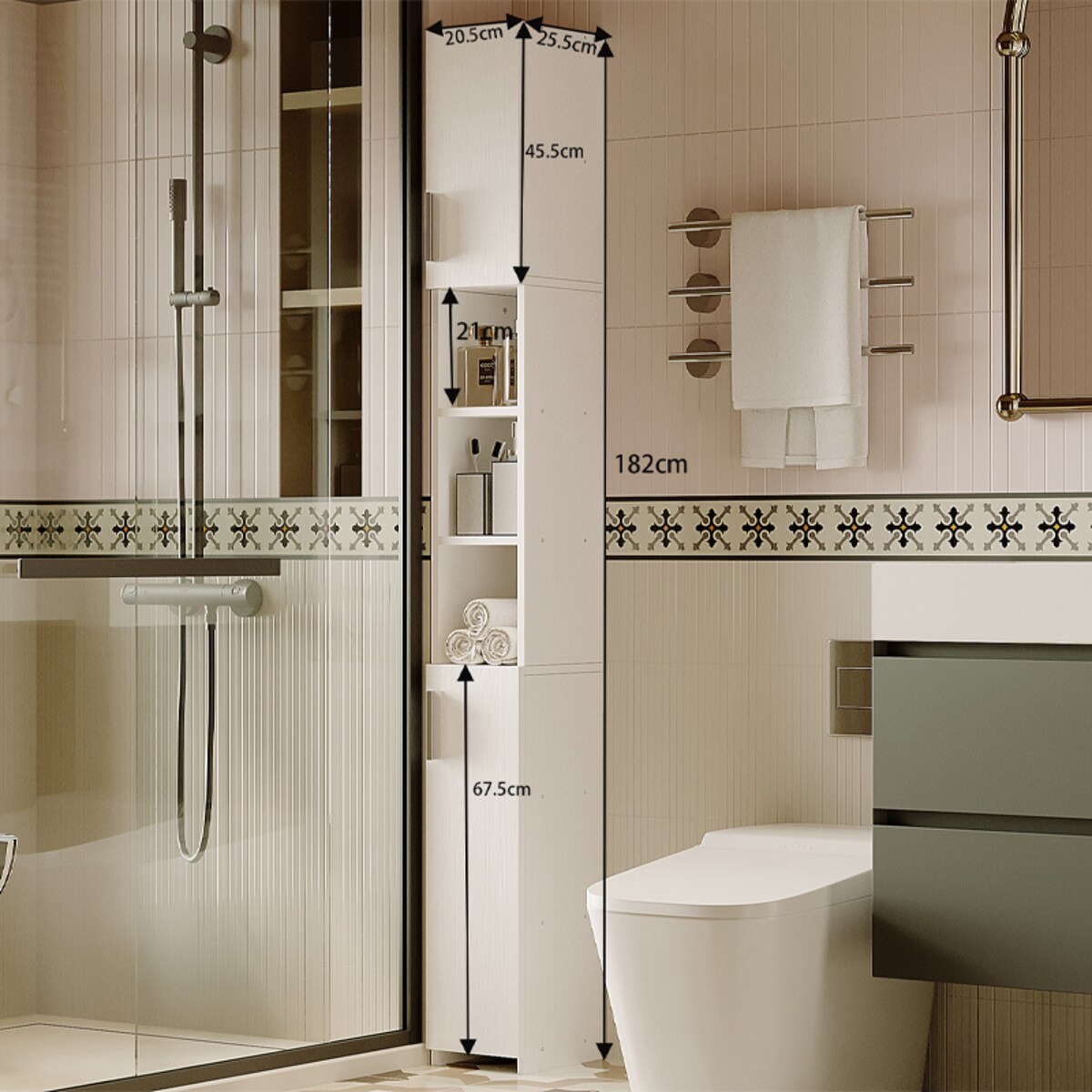 Regał łazienkowy stojący szafa biały loft szafka półka słupek wysoki 182 cm