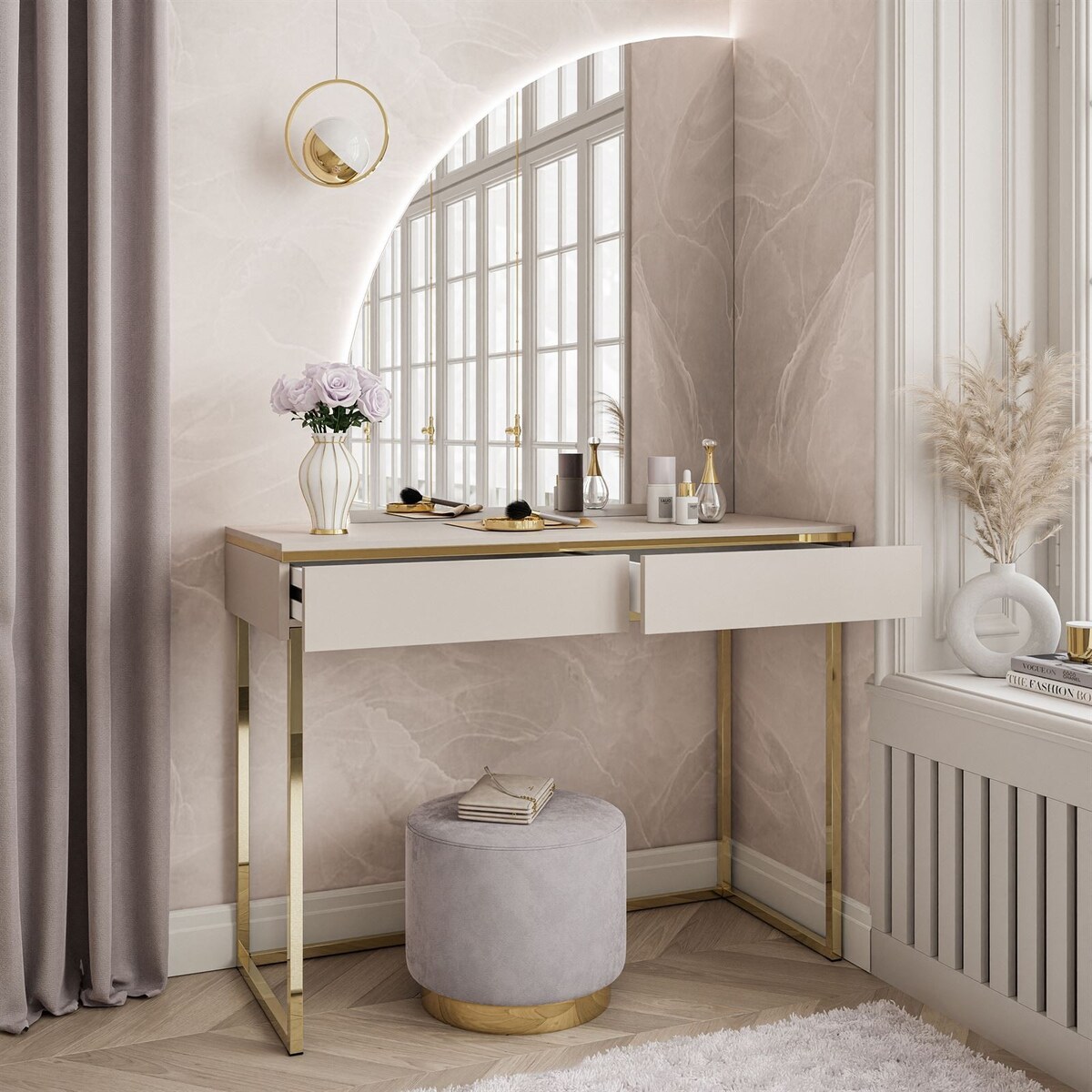 Toaletka AURORA-Q kaszmir złoty chrom lustro lewe