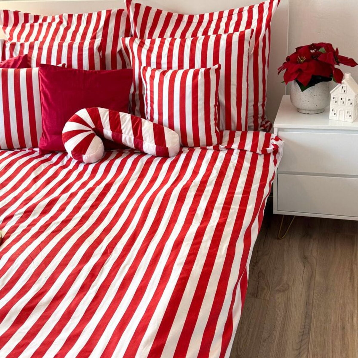 Pościel bawełniana 160x200 cm Pasy Czerwone paski geometryczna Szyte w Polsce