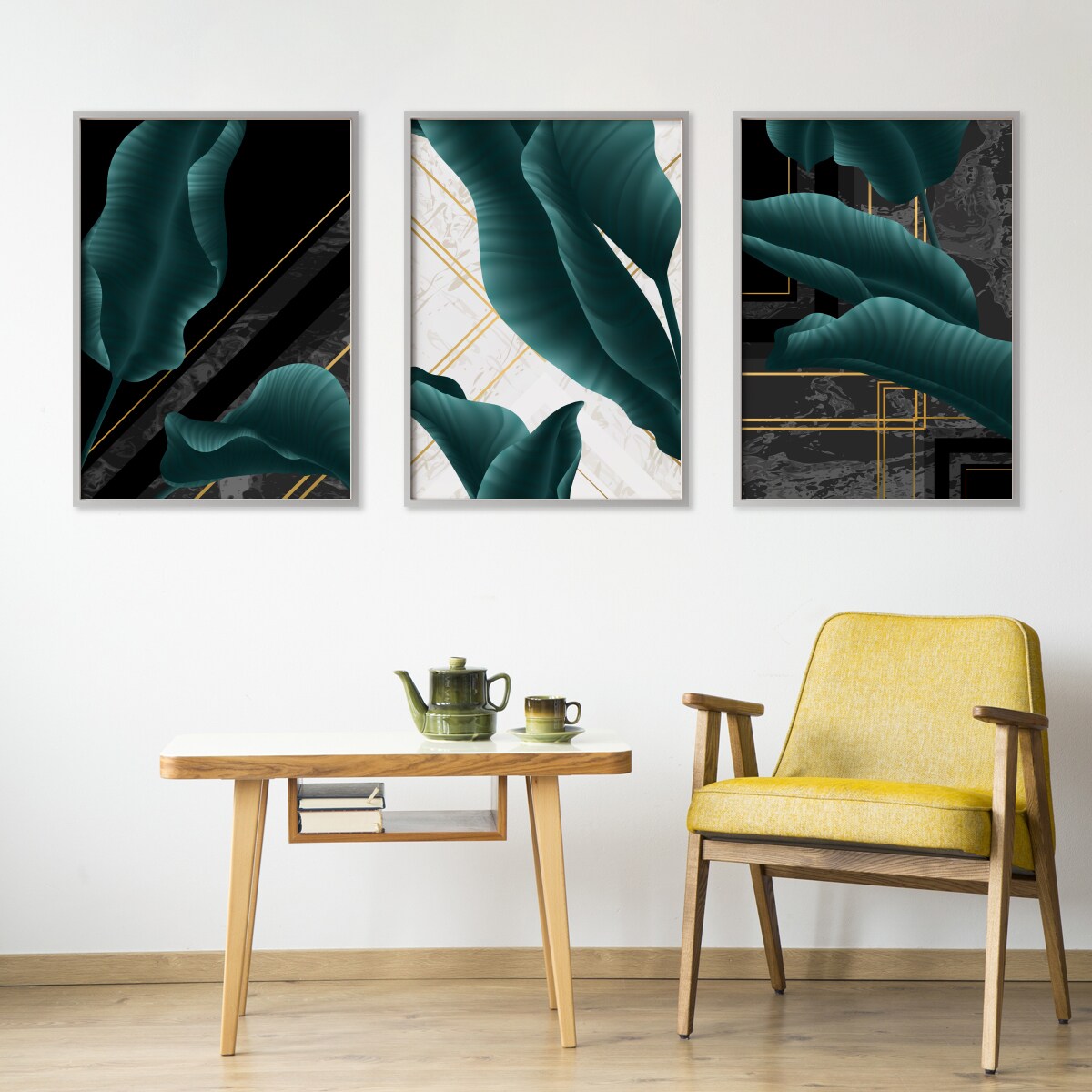 Zestaw 3x Plakat W Ramie Abstrakcyjne Liście Bananowe 30x40cm