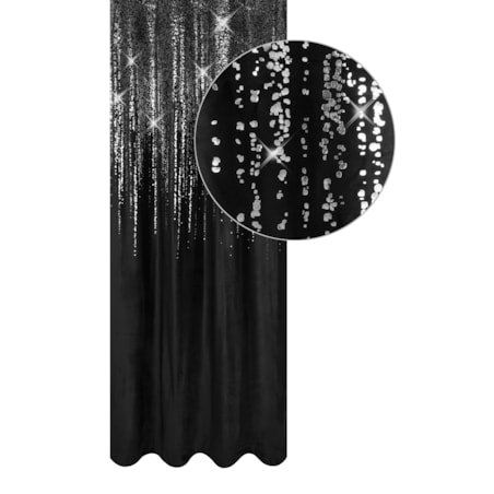 Zasłona welurowa "srebrny deszcz" 140x270 na taśmie marszczącej. Czarny