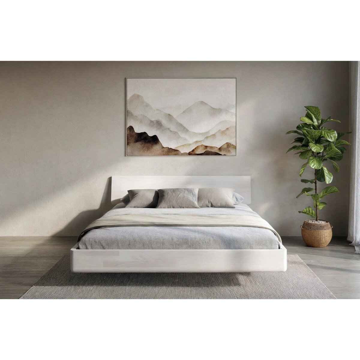 Łóżko lewitujące drewniane bukowe Visby LENA bez szafek / 140x200 cm, kolor biały