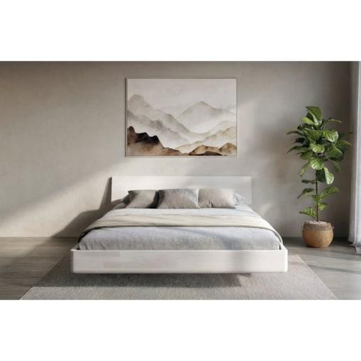 Łóżko lewitujące drewniane bukowe Visby LENA bez szafek / 140x200 cm, kolor biały