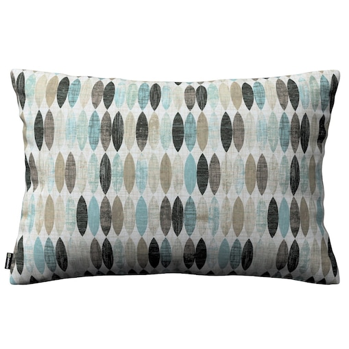 Poszewka Kinga na poduszkę prostokątną 47x28 wzory w odcieniach błękitu, beżu i czarnego na jasnym tle