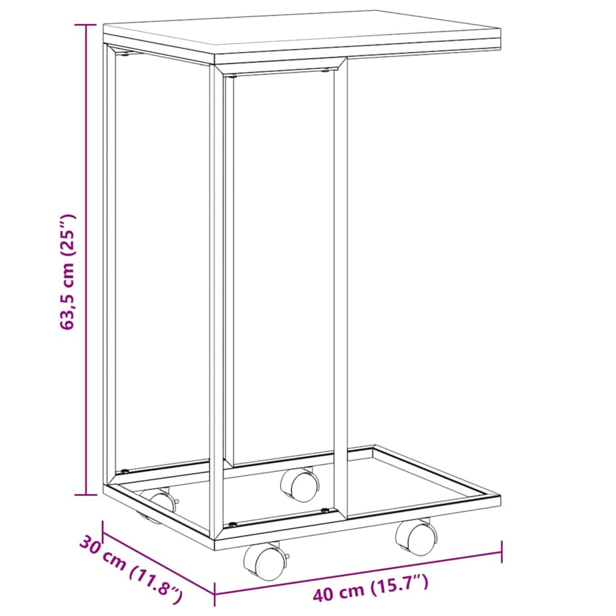 vidaXL Stolik boczny na kółkach, czarny, 40x30x63,5 cm