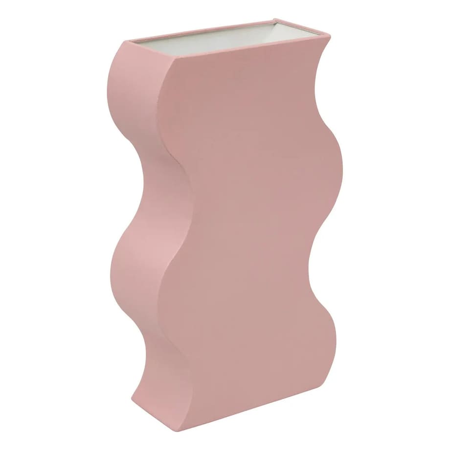 Wazon metalowy, falisty, pudrowy róż 35 cm