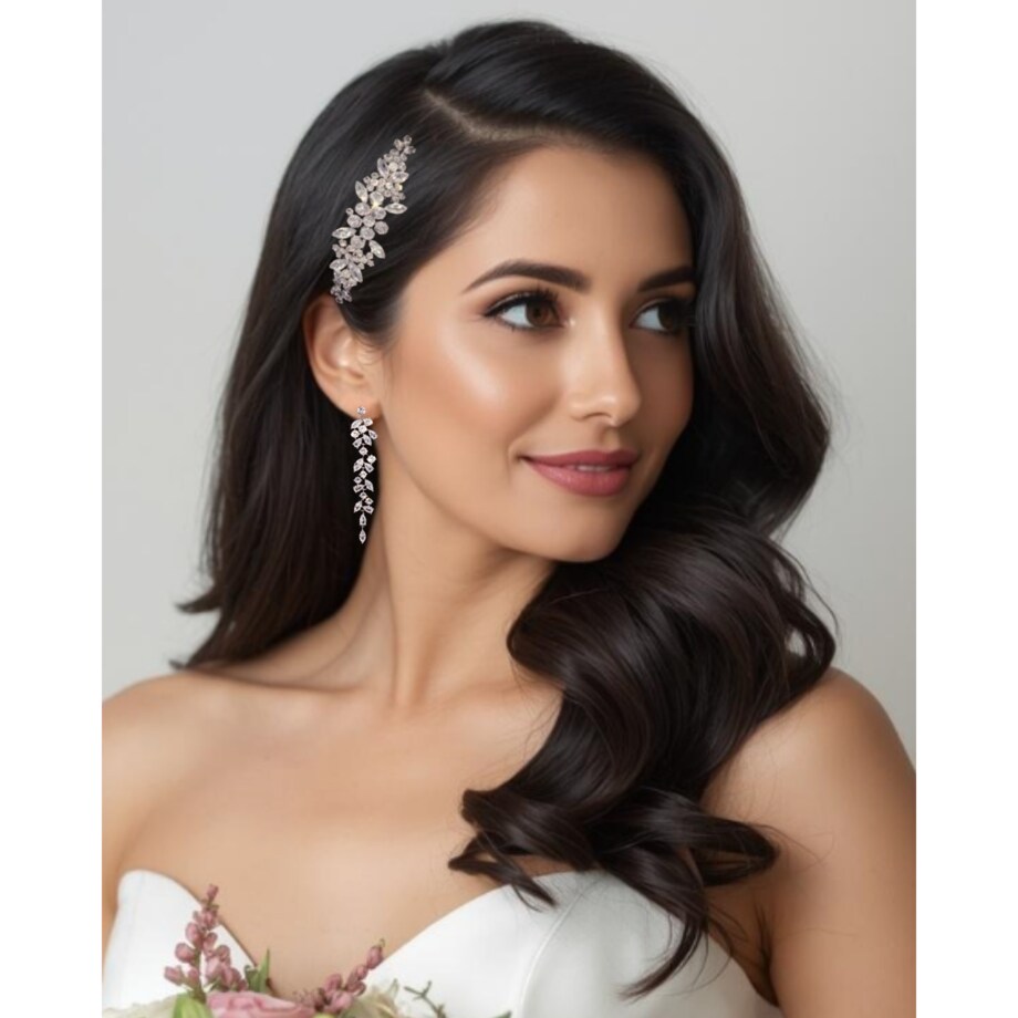 ZŁOTA spinka do fryzury na bok ślubna z listkami motyw boho GLAM