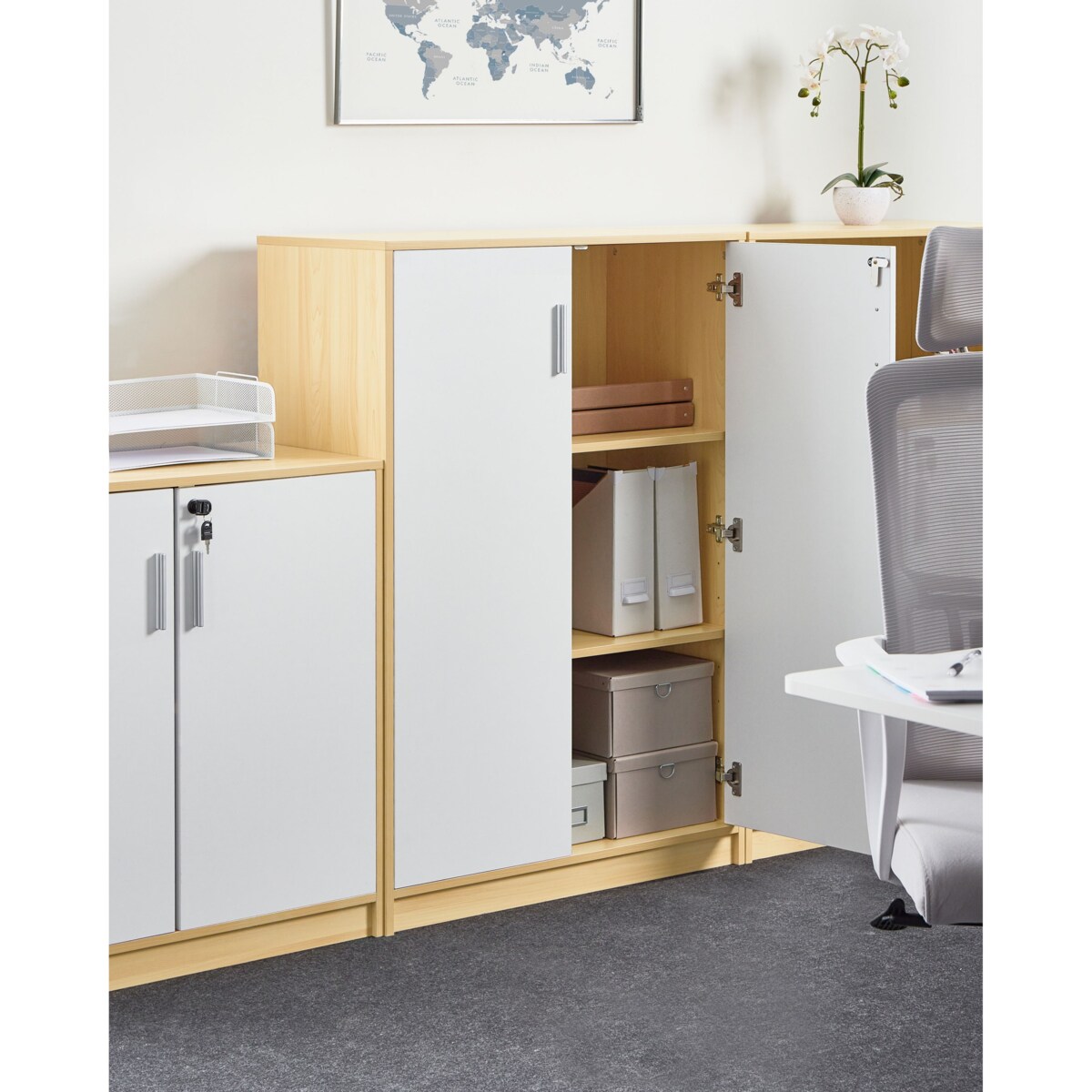 Szafka biurowa ZEHNA Jasny brąz/ biały