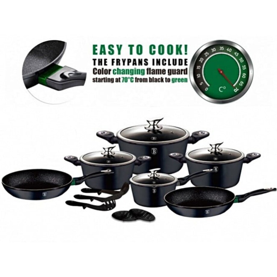 Zestaw 15 elementów garnki, patelnie i akcesoria Berlinger Haus BH-1474 Thermoguard