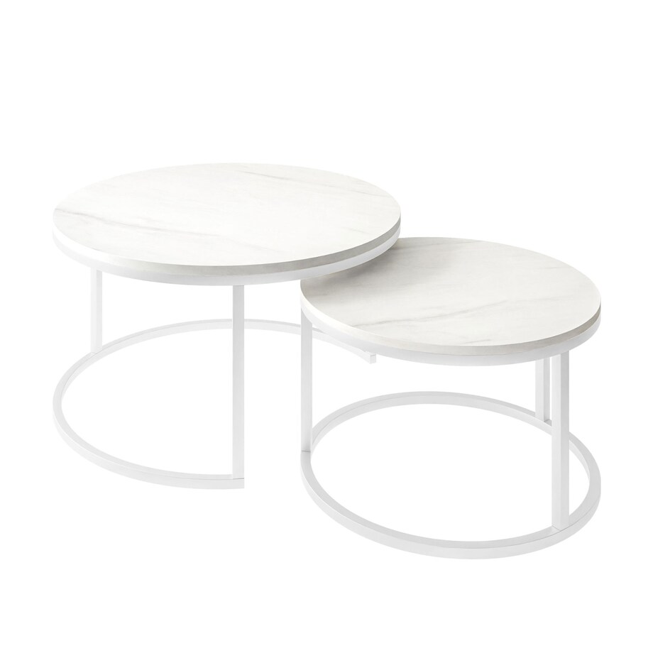 Okrągły stolik kawowy CIRI 2w1 biały marmur levanto 60/80 cm