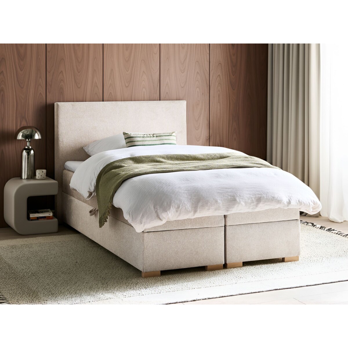 Łóżko kontynentalne z pojemnikiem MAJOR 120 x 200 cm Jasnobeżowy