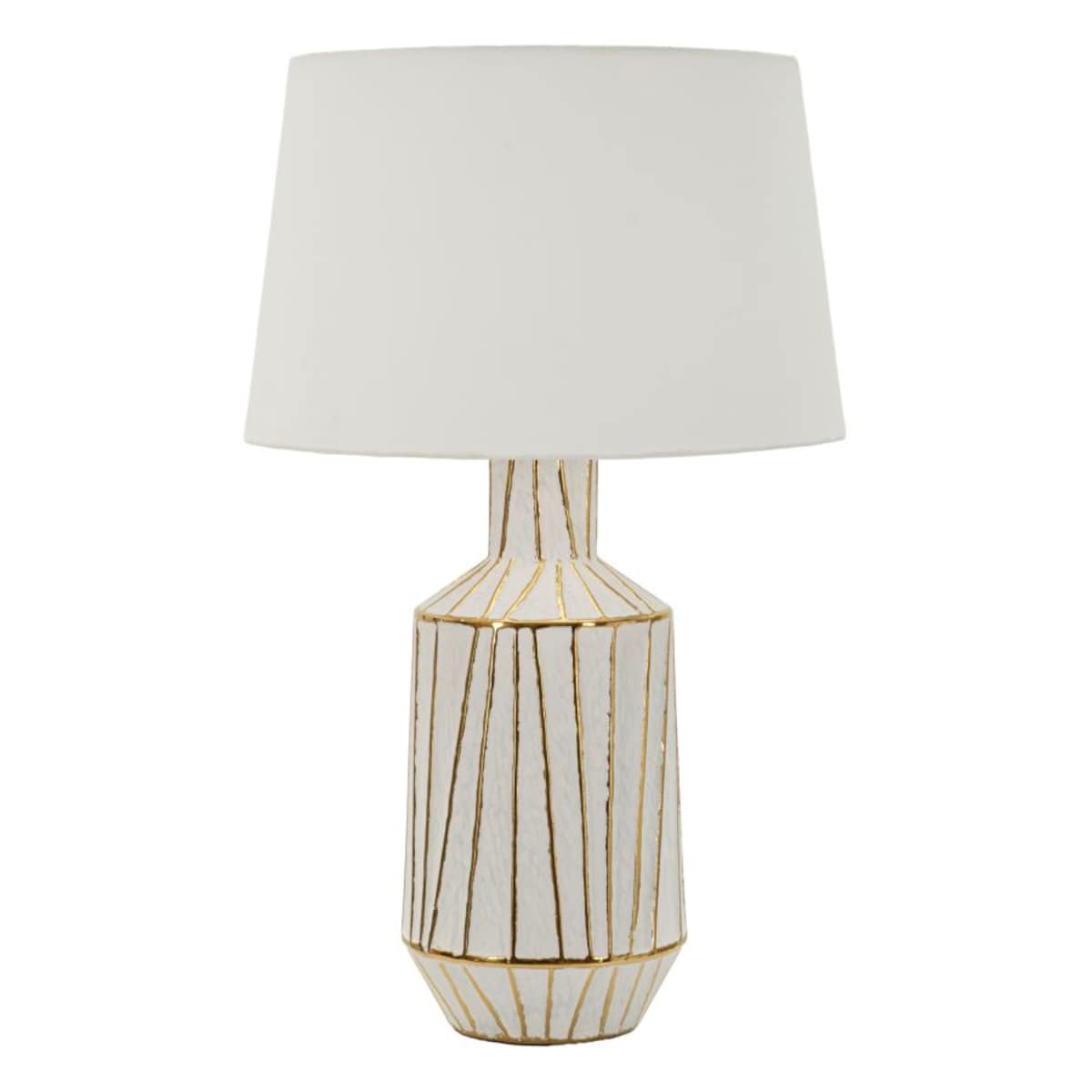Lampa stołowa Tangeri, kolor biały i złoty, ceramika, żelazo i tkanina, 45 x 45 x 73 cm, 1 x E27, max. 40 W, do salonu i sypialni, Mauro Ferretti