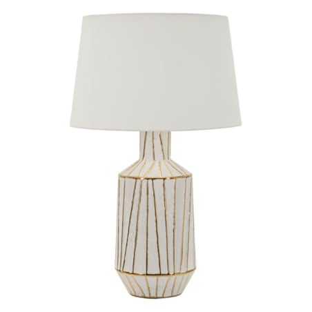 Lampa stołowa Tangeri, kolor biały i złoty, ceramika, żelazo i tkanina, 45 x 45 x 73 cm, 1 x E27, max. 40 W, do salonu i sypialni, Mauro Ferretti