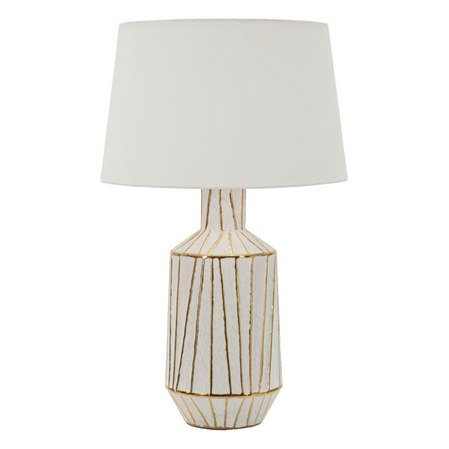 Lampa stołowa Tangeri, kolor biały i złoty, ceramika, żelazo i tkanina, 45 x 45 x 73 cm, 1 x E27, max. 40 W, do salonu i sypialni, Mauro Ferretti