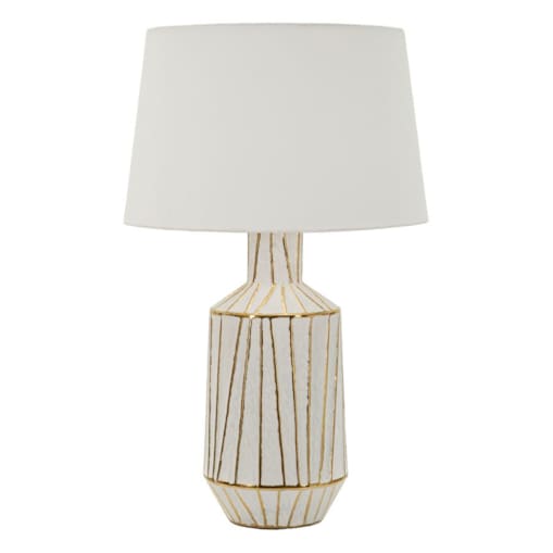 Lampa stołowa Tangeri, kolor biały i złoty, ceramika, żelazo i tkanina, 45 x 45 x 73 cm, 1 x E27, max. 40 W, do salonu i sypialni, Mauro Ferretti
