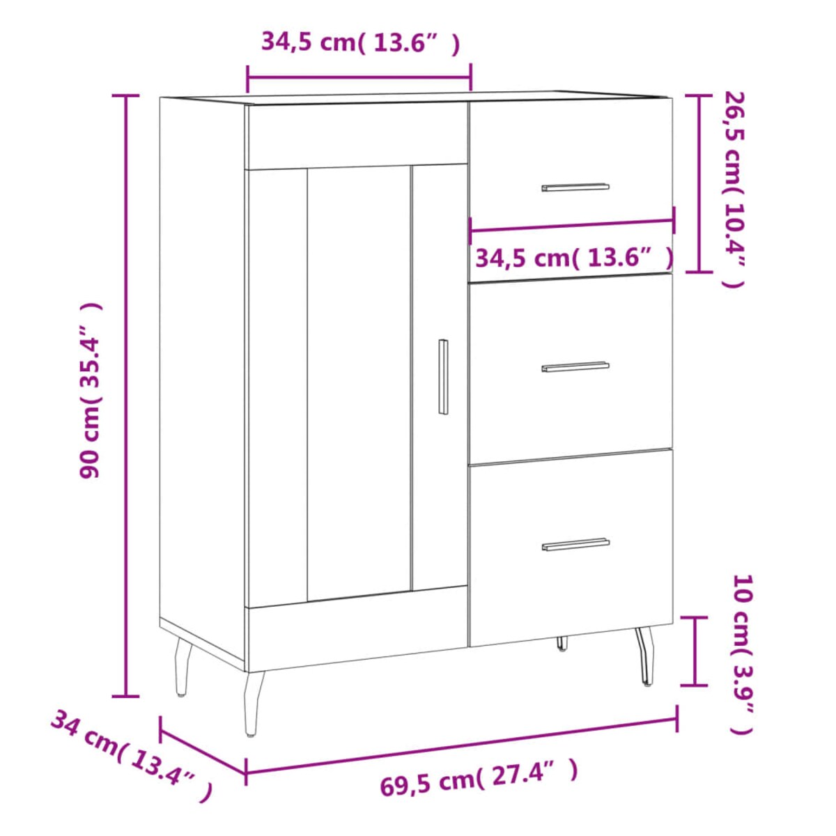 vidaXL Szafka, biała, połysk, 69,5x34x90 cm, materiał drewnopochodny