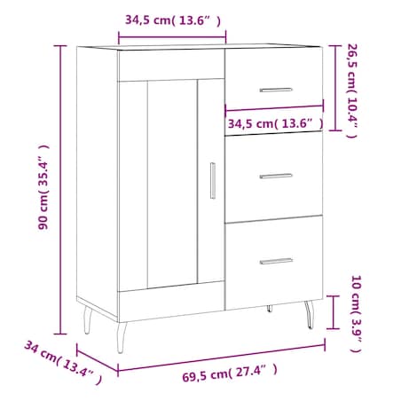 vidaXL Szafka, biała, połysk, 69,5x34x90 cm, materiał drewnopochodny