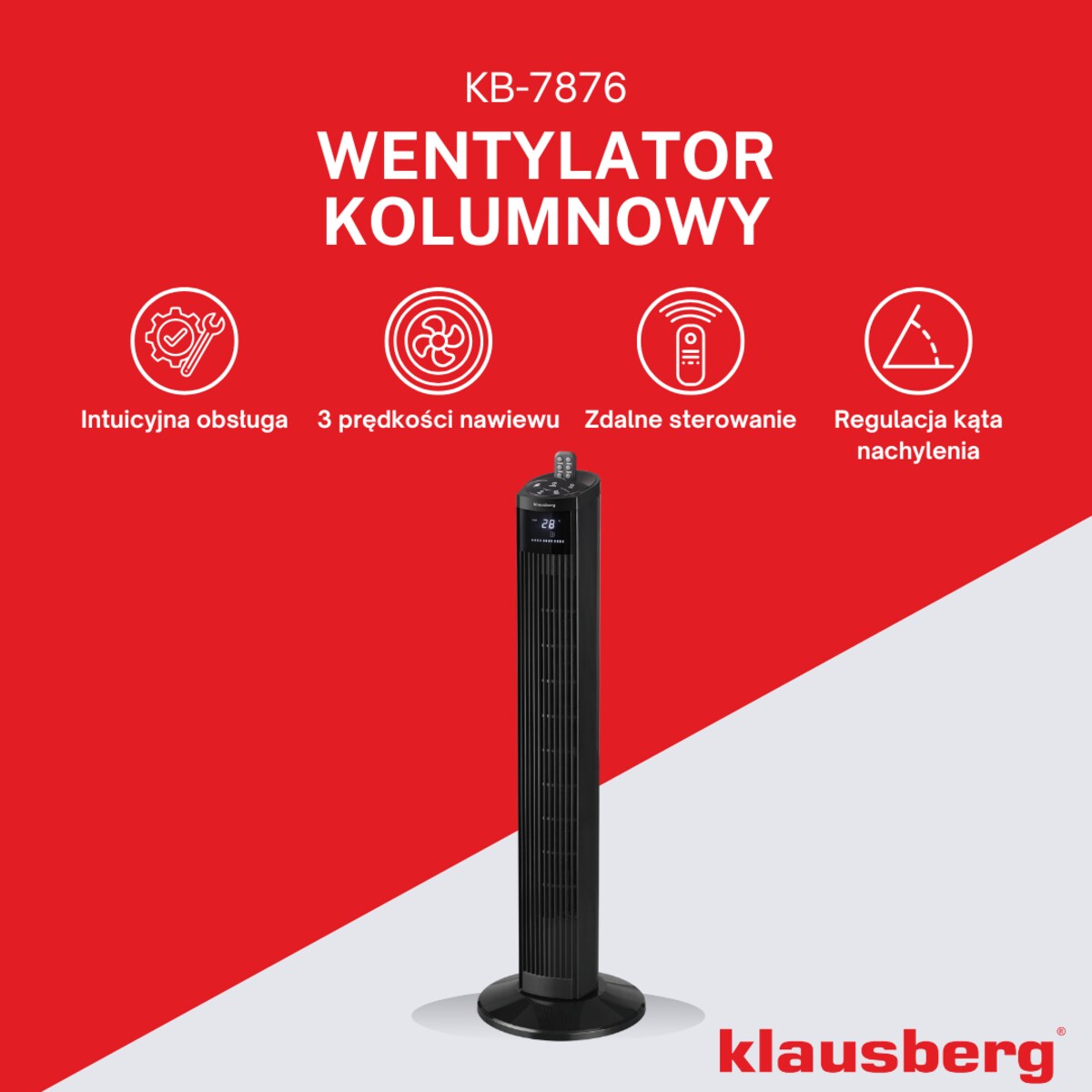 Wentylator kolumnowy podłogowy z pilotem 55W KLAUSBERG