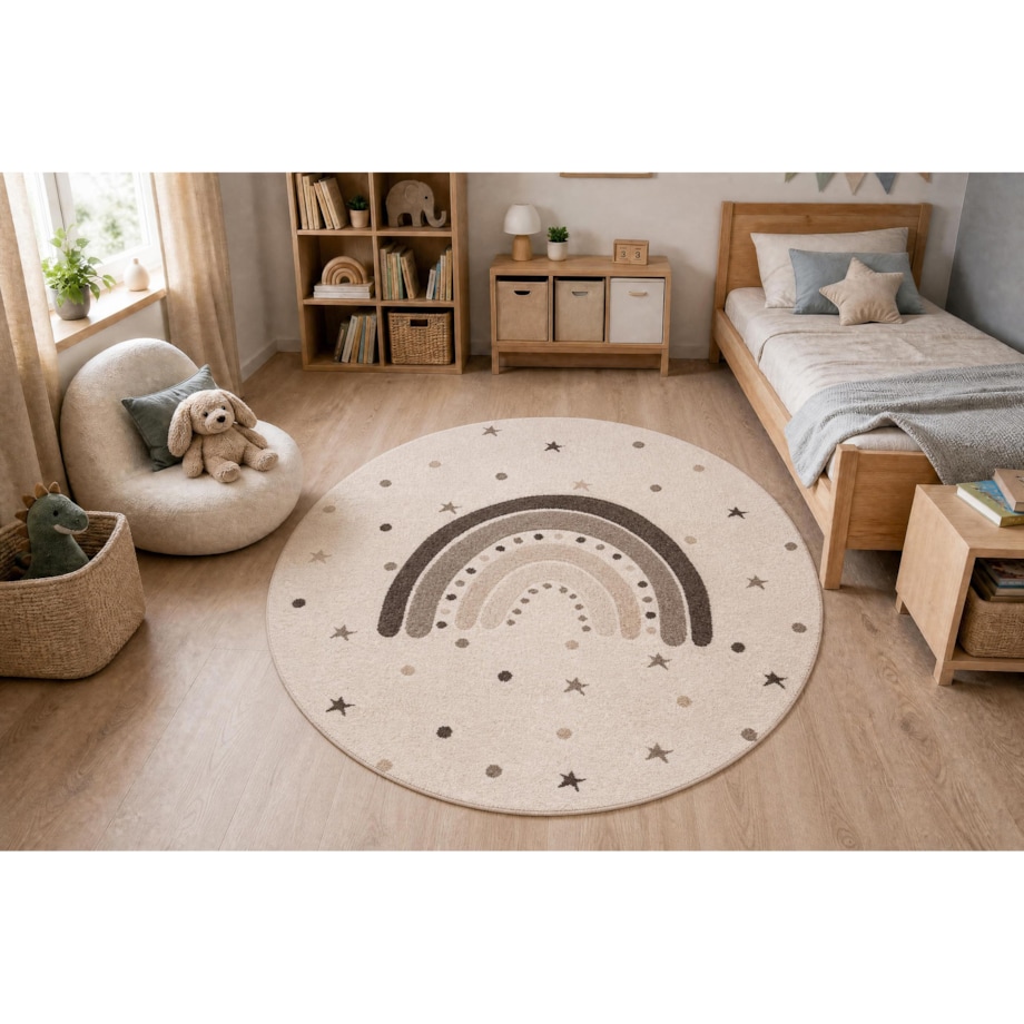 Dywan KIDDO 5151 koło krem / beż tęcza, koło 160 cm