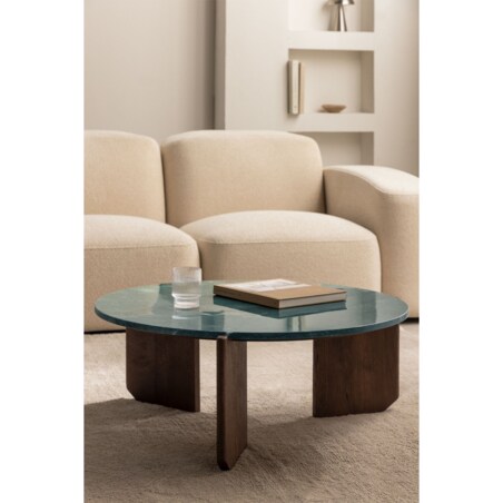 Stolik kawowy z drewna mango i zielonego marmuru Lavinia Ø90 cm