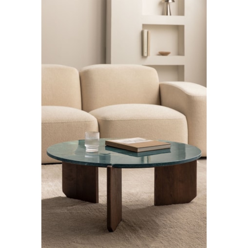 Stolik kawowy z drewna mango i zielonego marmuru Lavinia Ø90 cm