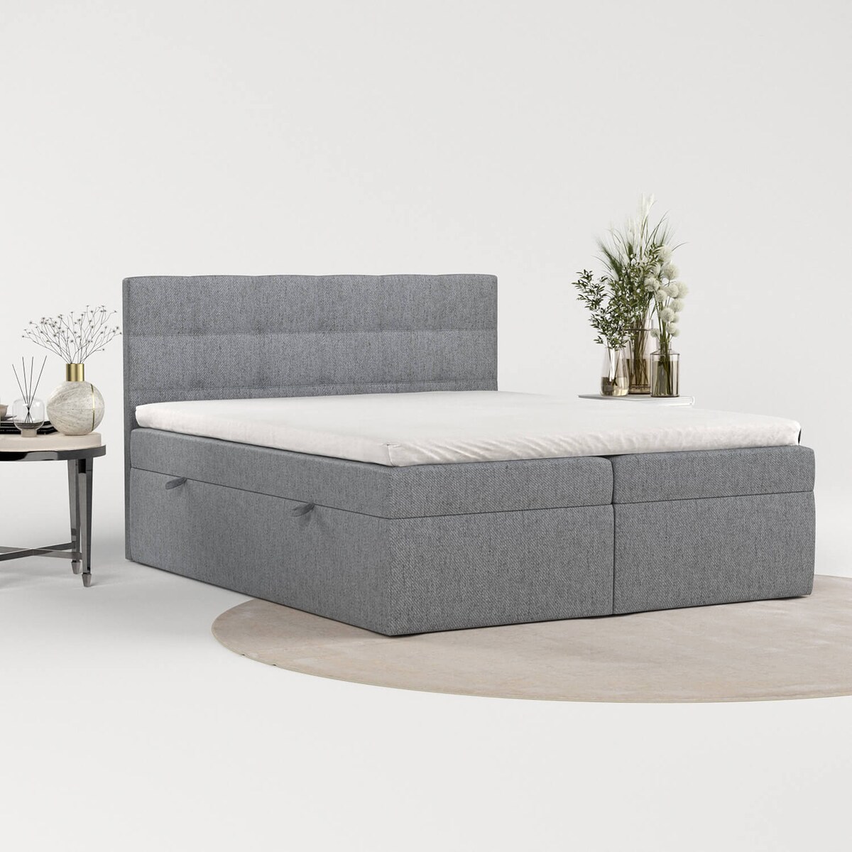 Łóżko tapicerowane LEAN 180x200 z pojemnikiem, Szary, tkanina Neve 90