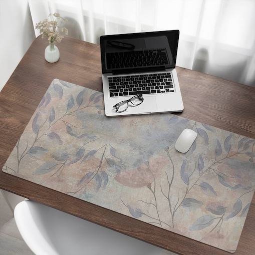 Beżowa mata na biurko Delikatne liście tła, 120x60 cm