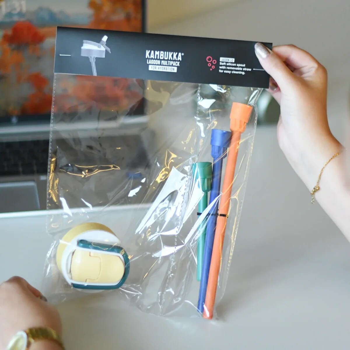 Zestaw Kambukka - nakrętka Lagoon i 3 rurki/słomki (yellow)