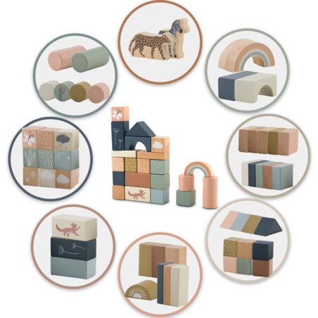 Klocki drewniane konstrukcyjne edukacyjne zestaw Nukido