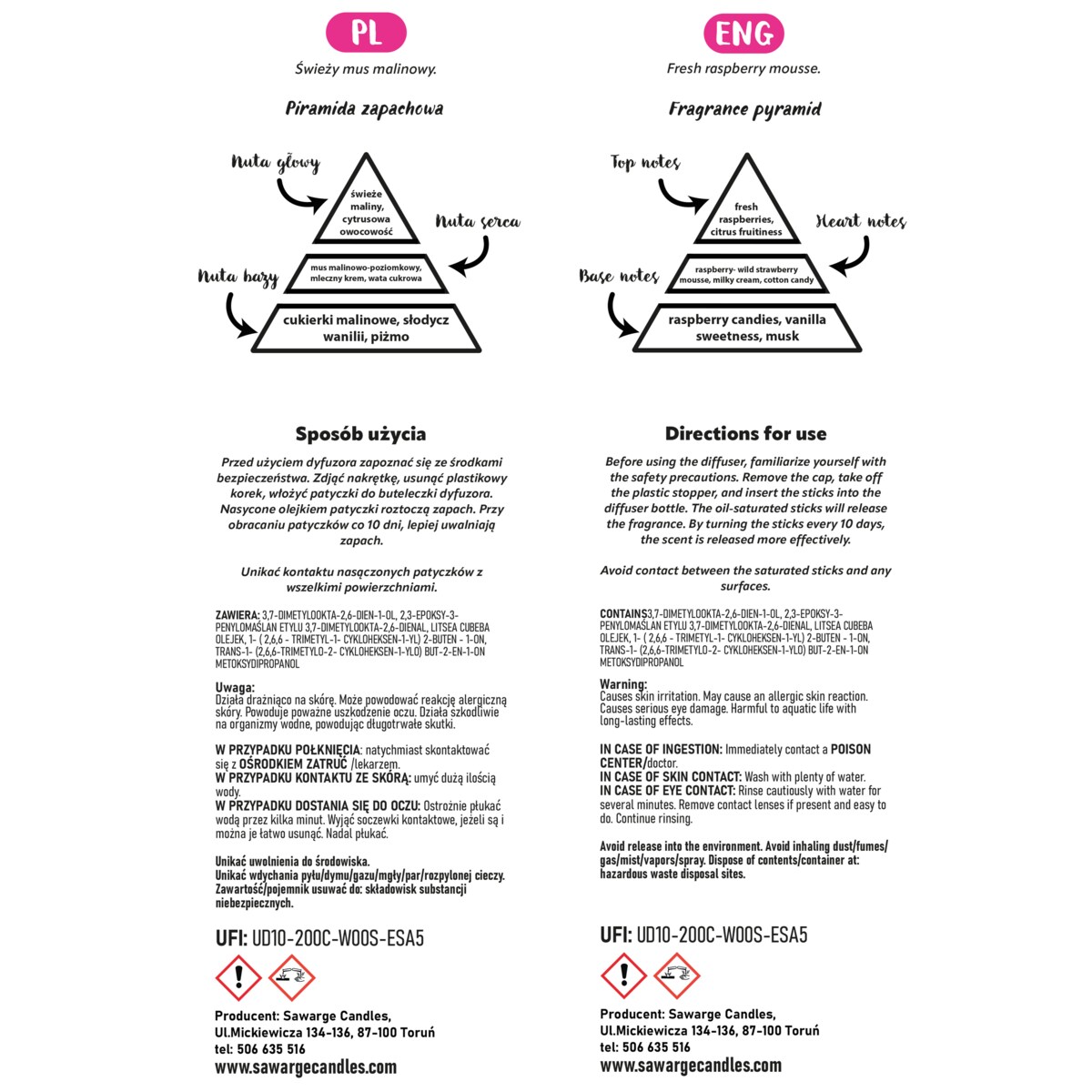 Dyfuzor Zapachowy Marble / Malina 100 ml