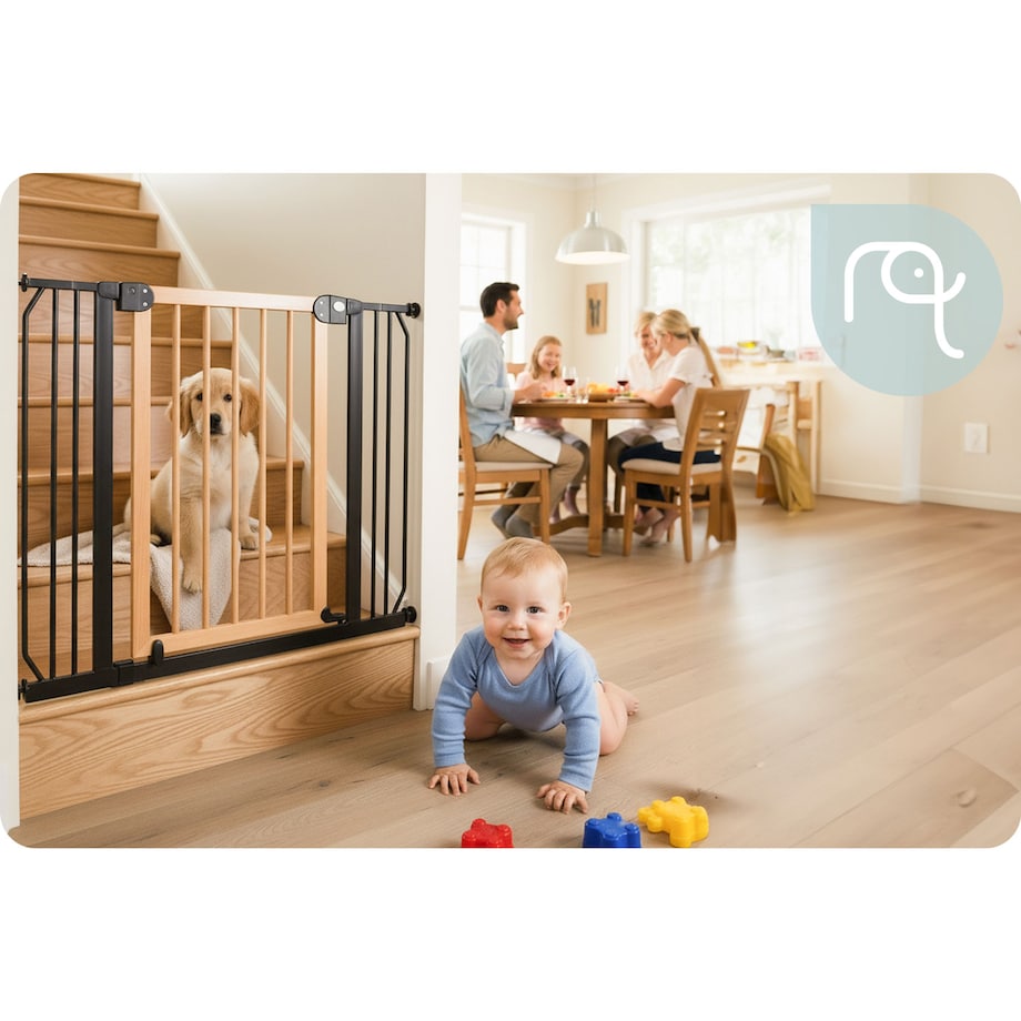 Barierka zabezpieczająca ochronna Nukido na schody i drzwi 76-104cm czarno-brązowy 718200