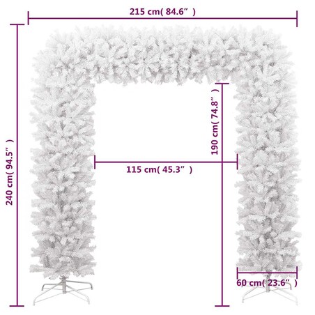 vidaXL Łuk świąteczny z girlandą, biały, 240 cm