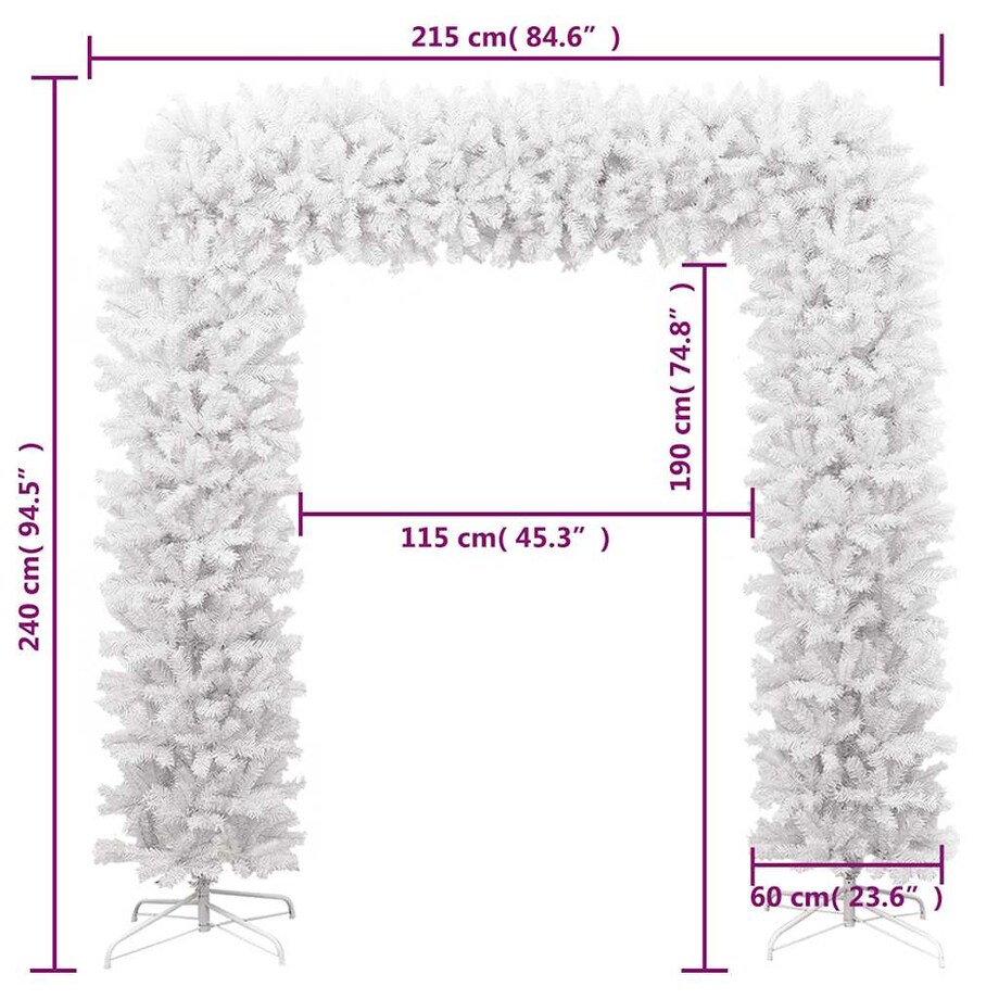 vidaXL Łuk świąteczny z girlandą, biały, 240 cm