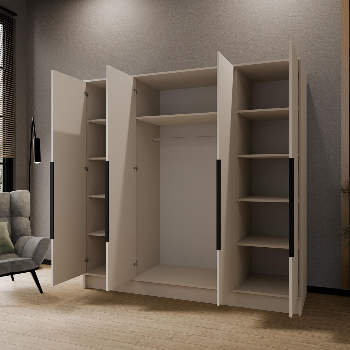 Szafa 200 gładka ORTO bez lustra z czarnymi uchwytami, kaszmirowa