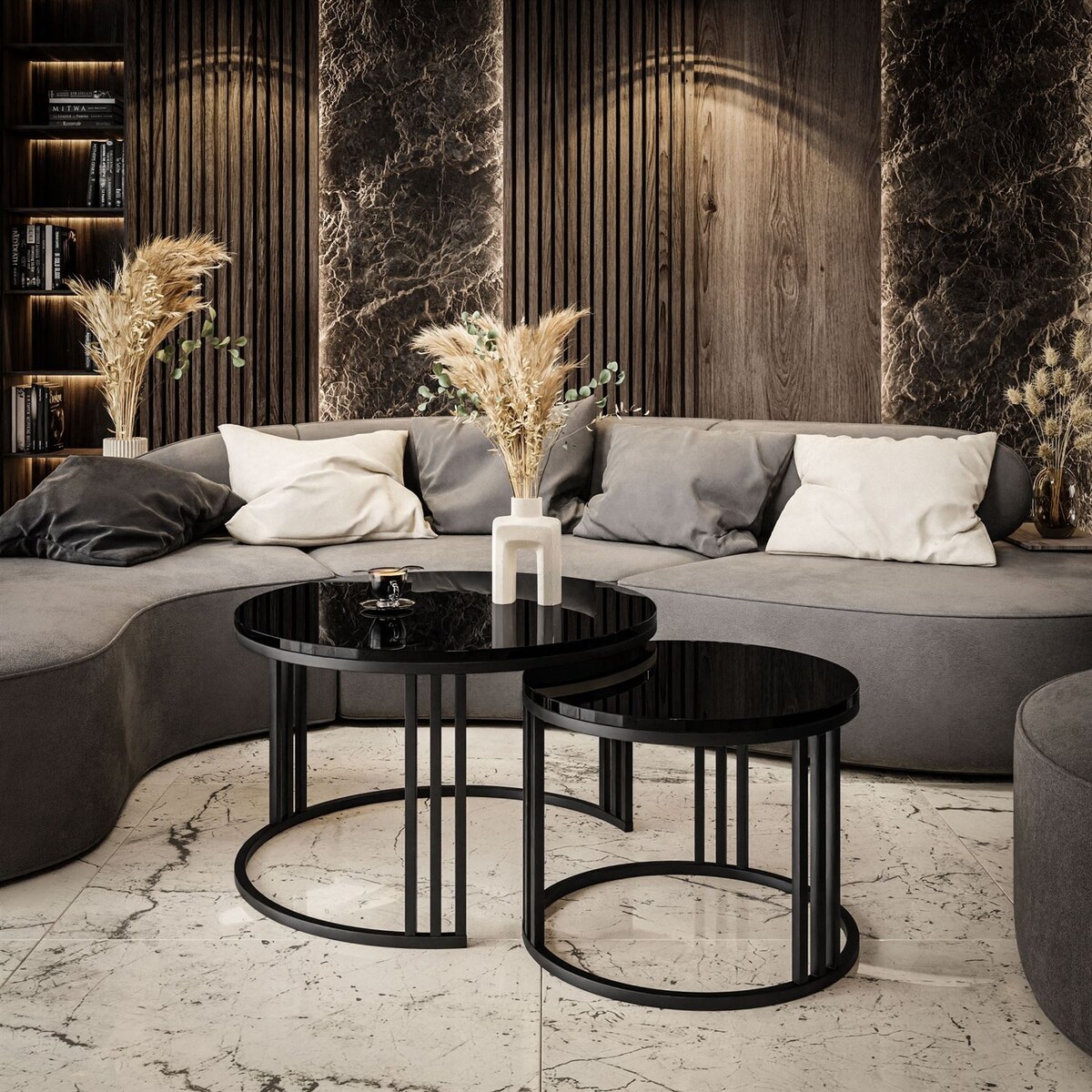 Okrągły stolik kawowy LORI 2w1 czarny połysk