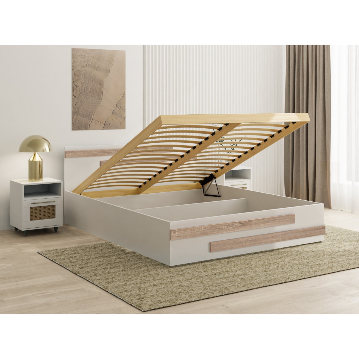 Łóżko do sypialni ALDO BETA 140x200 z płyty laminowanej, z materacem- białe