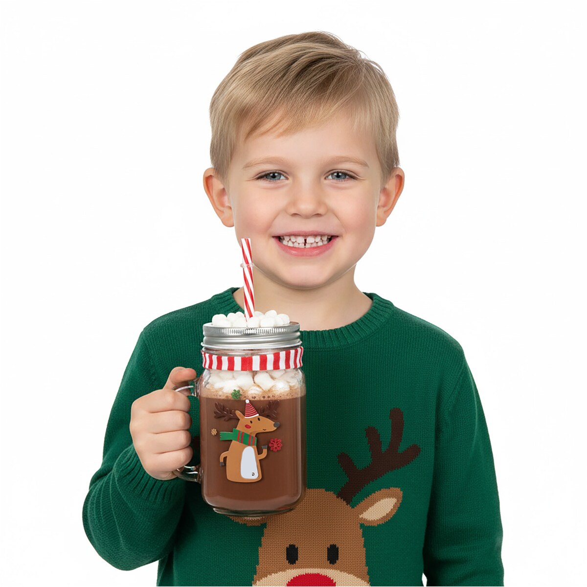 Szklanka Świąteczna Kubek Na Napoje Ze Słomką Dla Dzieci Słoik 450 Ml