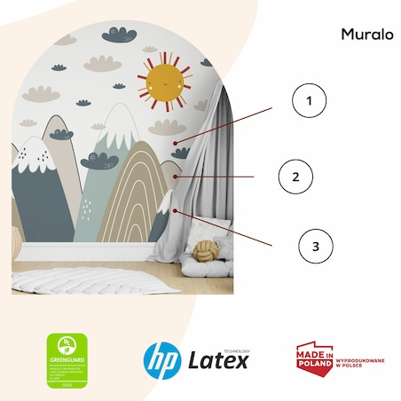 ZESTAW NAKLEJEK DLA DZIECI NA ŚCIANĘ BEŻOWE GÓRY CHMURY