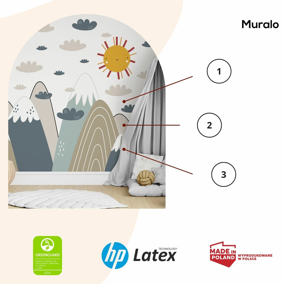 ZESTAW NAKLEJEK DLA DZIECI NA ŚCIANĘ BEŻOWE GÓRY CHMURY