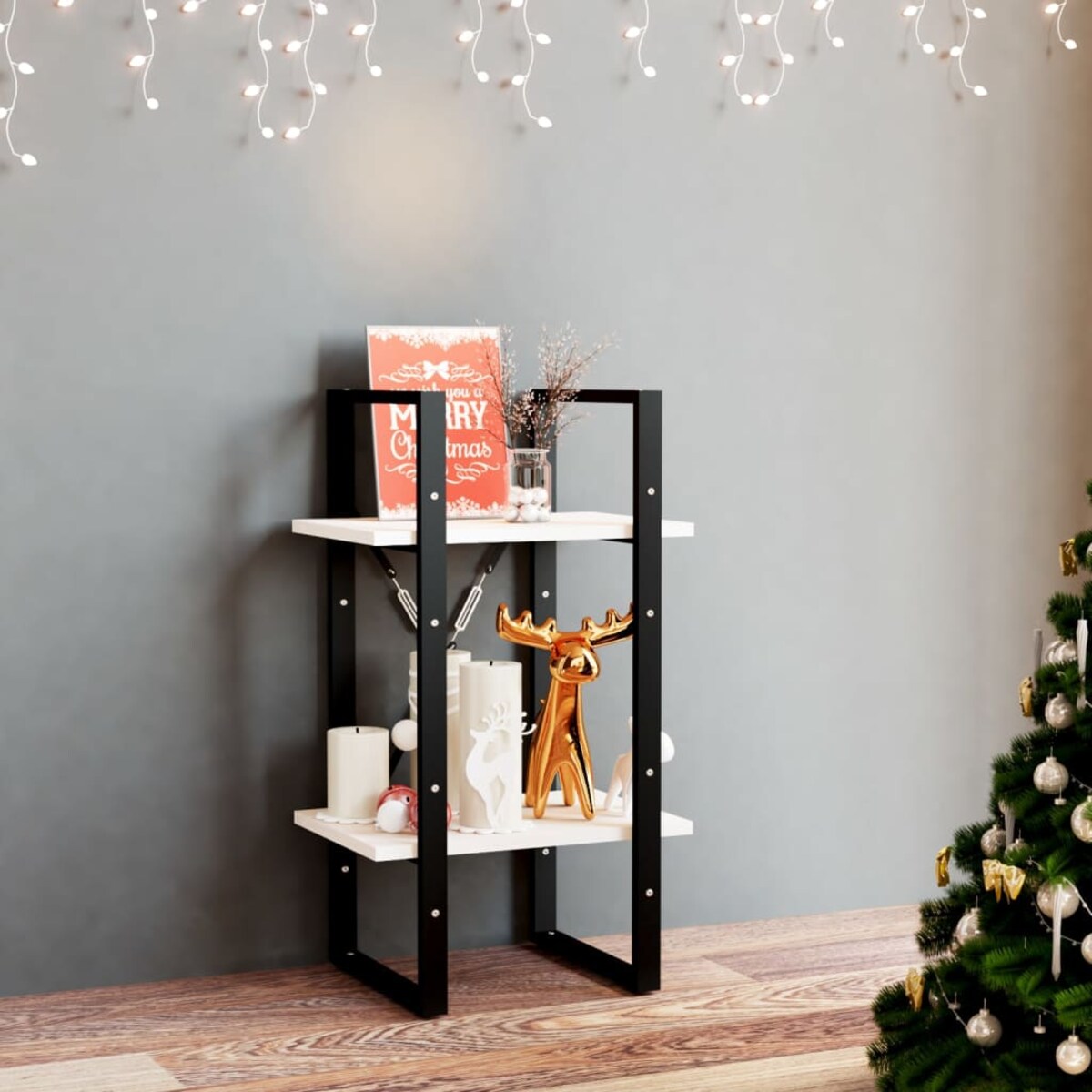 vidaXL Regał, 2 półki, biały, 40x30x70 cm, lite drewno sosnowe