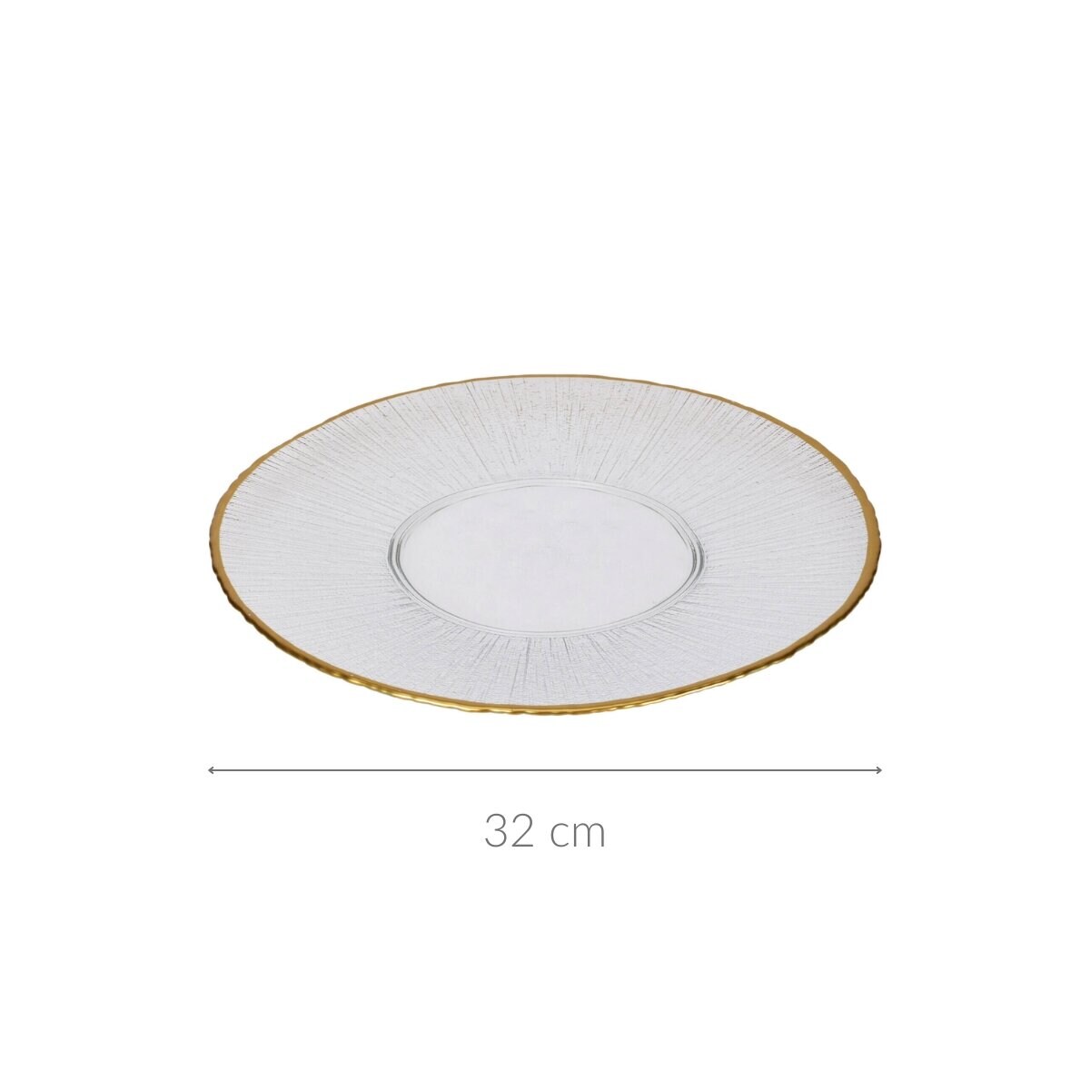 Szklany talerz płaski ze złotą obwódką DATURA, 32 cm